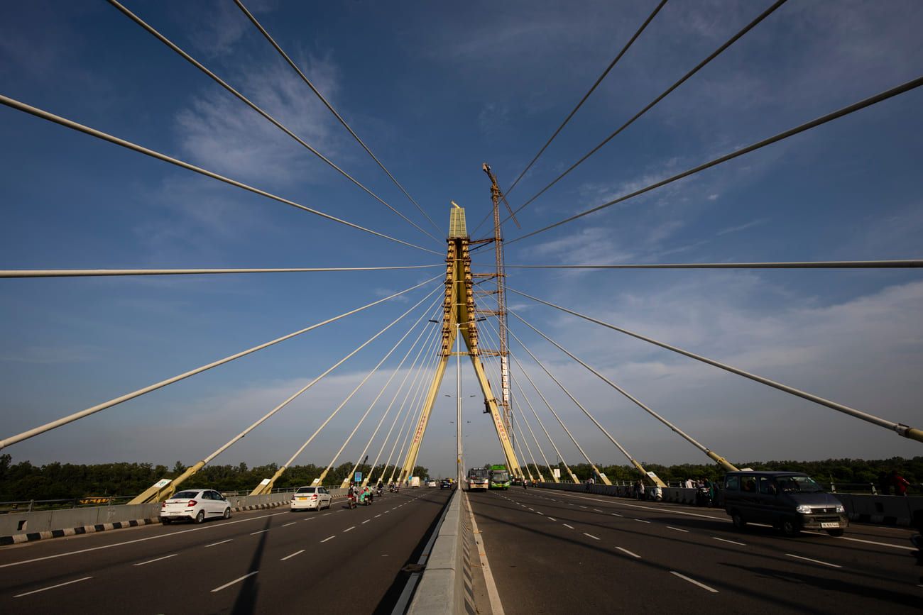 Signature Bridge across the Yamuna River in New Delhi under construction 