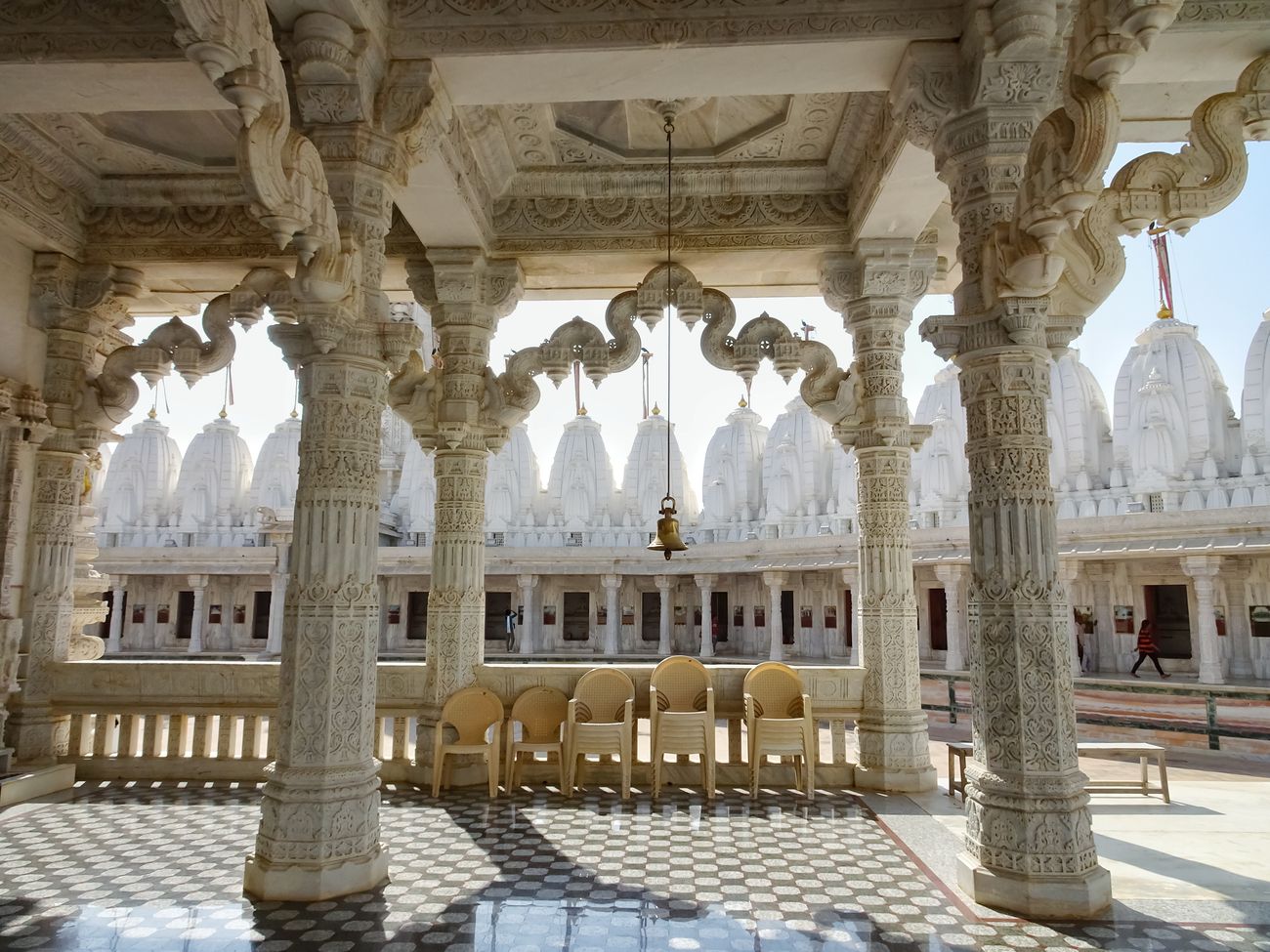 The beautifully carved marble pillars of the popular Jain temple called Jinalaya temple, in Mandvi Gujarat 