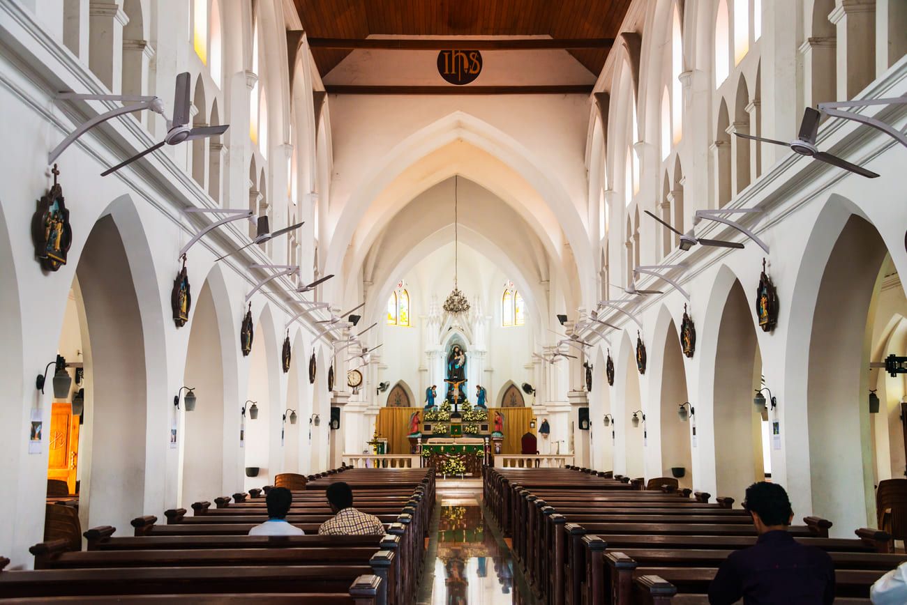 The beautifully decorated altar of St Andrews Forane Basilica in Alappuzha district, Kerala