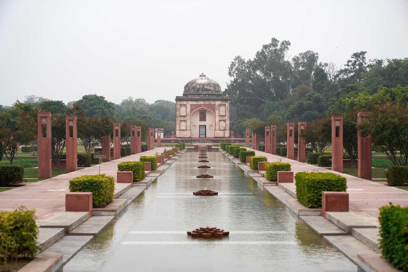 The grand central vista, marked by sandstone pathways and water features, follows the path of the old Grand Trunk 