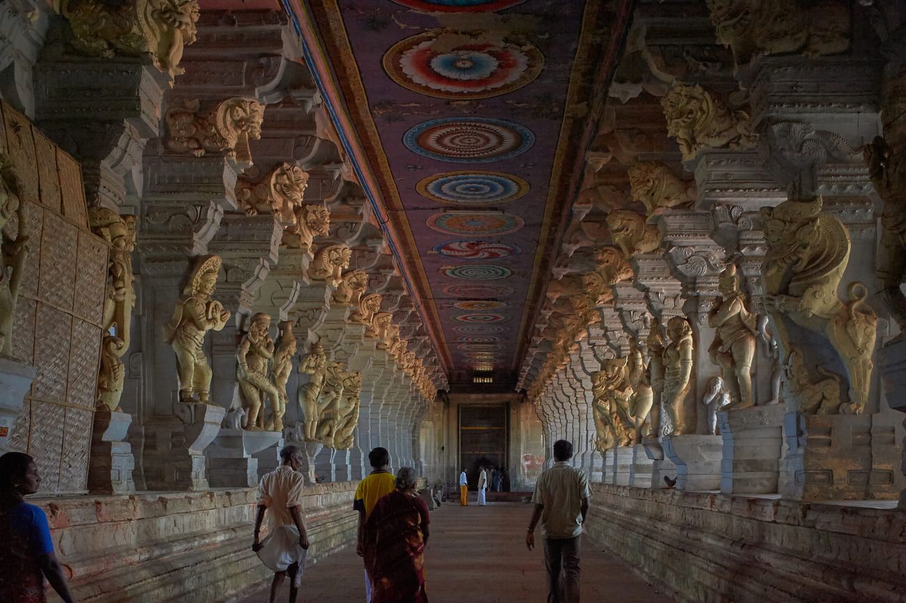 The Ramanathaswamy Temple is known for its impressive architecture, which includes a grand corridor of sculpted pillars 