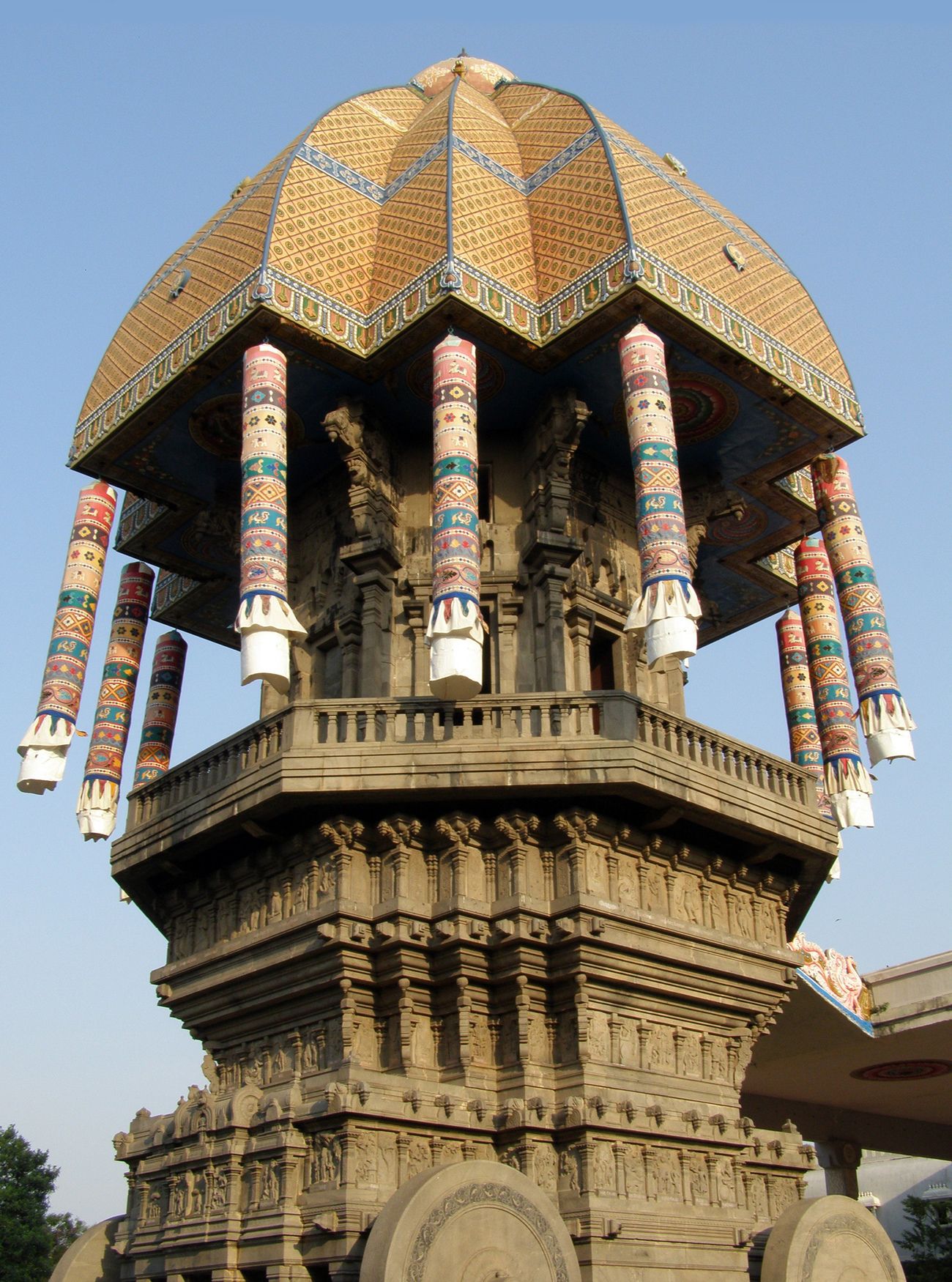 Thiruvalluvar, the revered Tamil philosopher poet and saint, is honored at this unique temple with its chariot-like base carved in stone