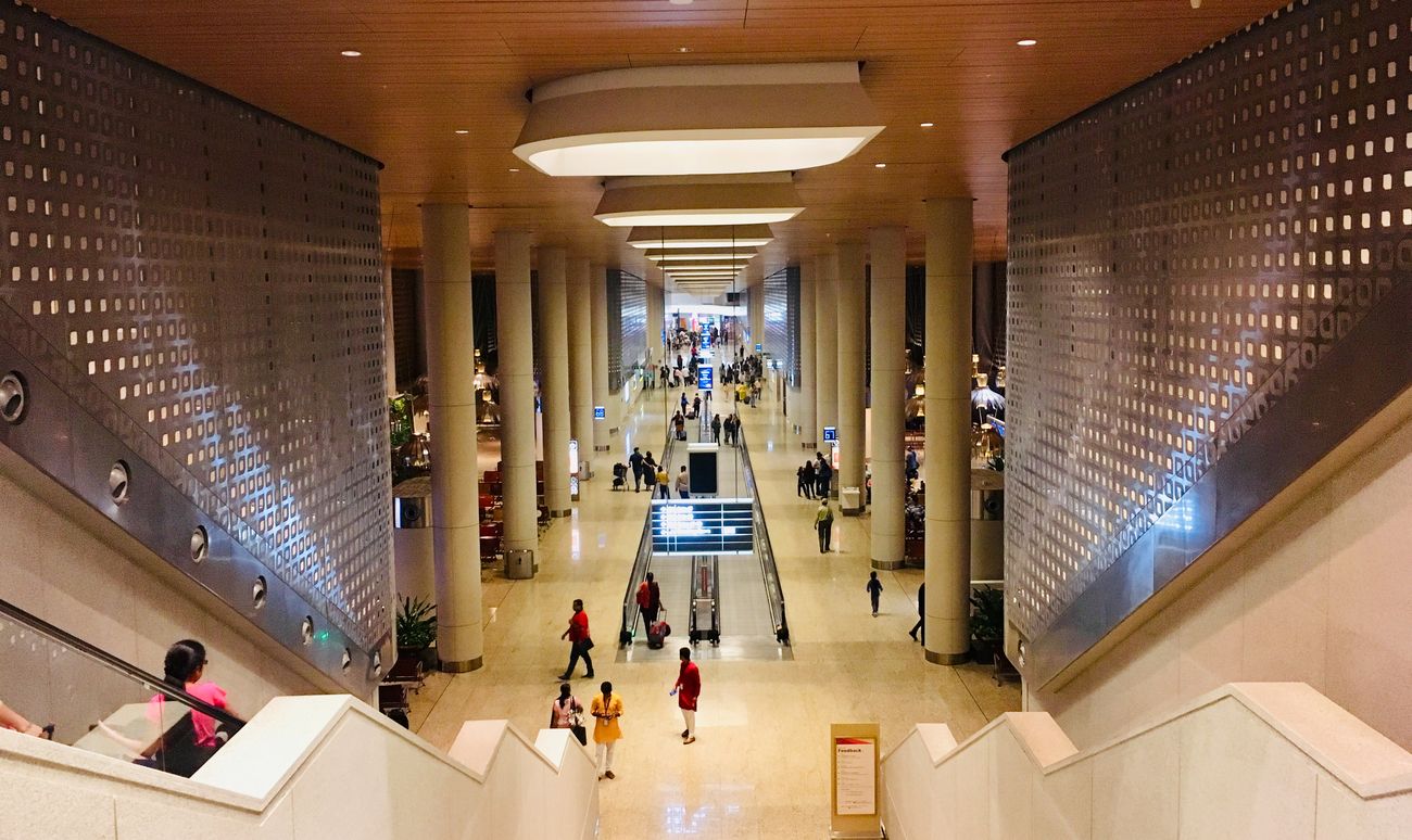 This is the departure hall for international flights at Chhatrapati Shivaji Maharaj International Airport, Mumbai