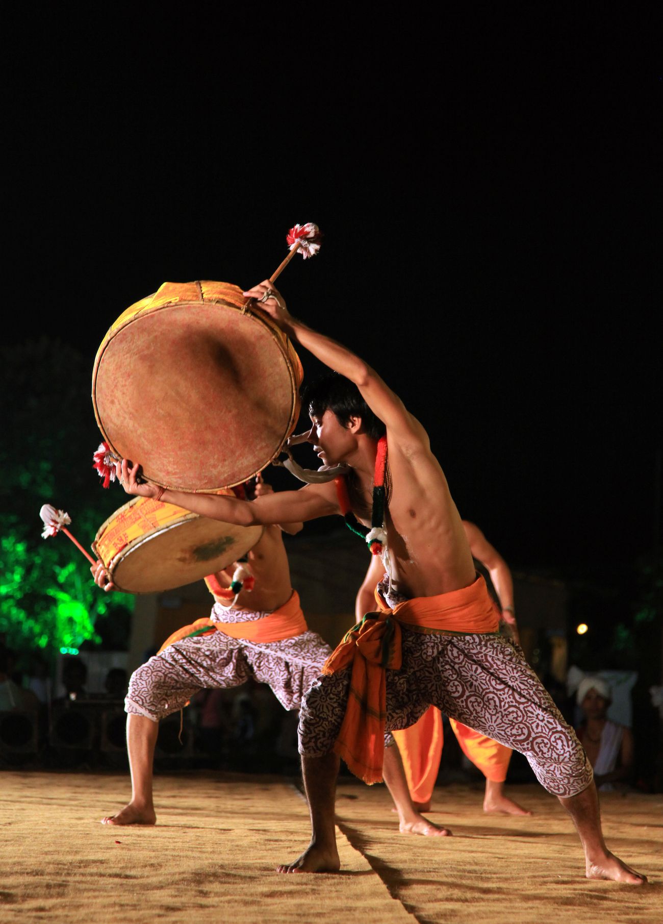 Traditional Mizoram drum dancers performing at the National Art and Crafts Mela at Chandigarh, Punjab, showing their unique dance form to the visitors