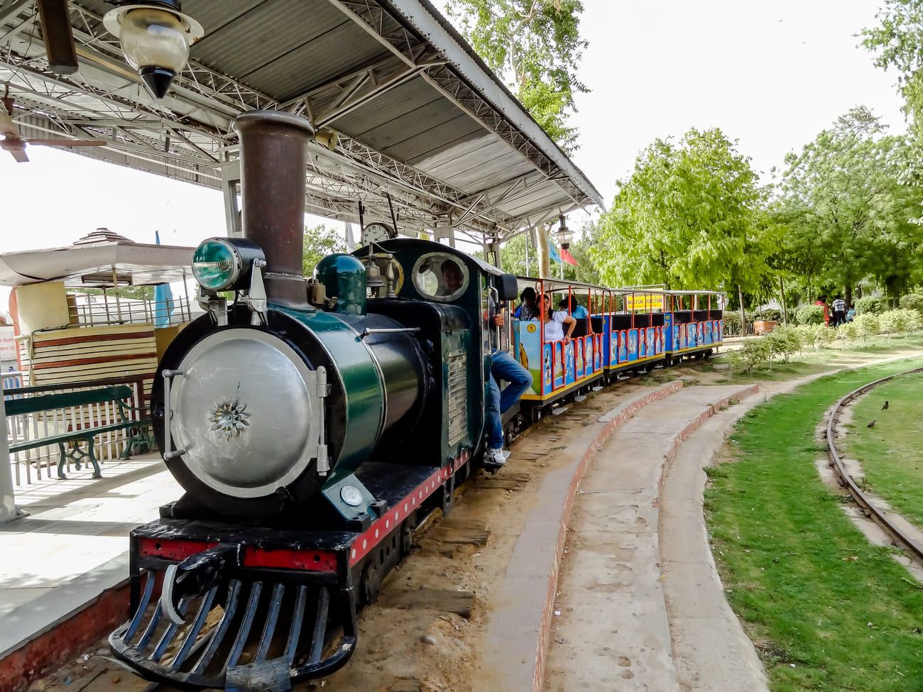 Train with a vintage steam engine entertains visitors at the Rail Museum, New Delhi
