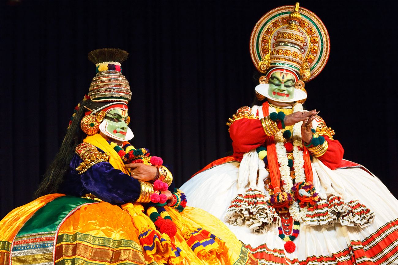 Two dancers in traditional attire, masks and make-up perform the traditional Kathakali drama. Part of the UNESCO Creative Cities Network for its rich musical traditions, Chennai is a potpourri of cultural experiences, such as Carnatic music, dance performances and more