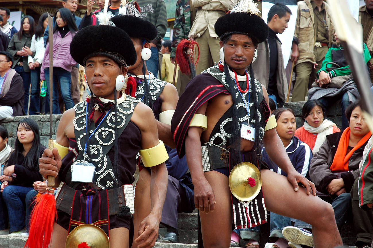 Two Naga warriors about to entertain the audience. During this cultural extravaganza the ancient heritage of the tribal people are celebrated