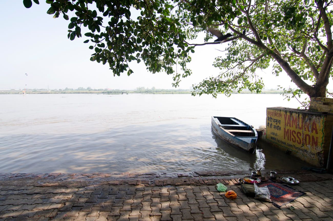 View of the flooded Yamuna River during the monsoon season in New Delhi