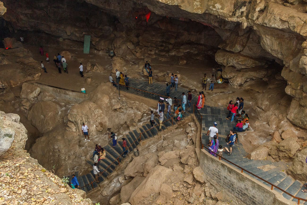 Visitors exploring the Borra Caves in the Araku Valley. They are considered the deepest caves in the country 