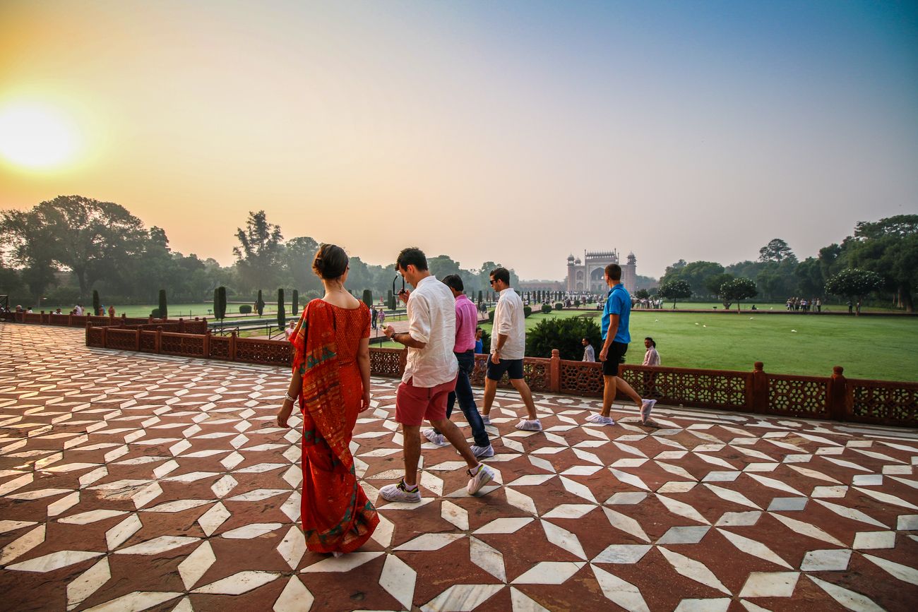 red sandstone mosaic taj mahal