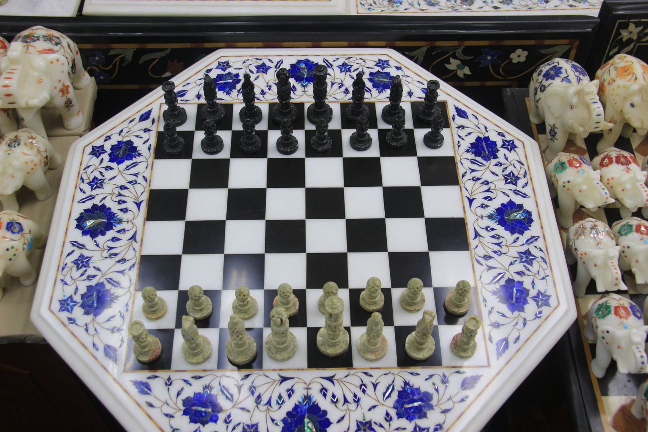 chest table in marble inlay work shop near taj mahal