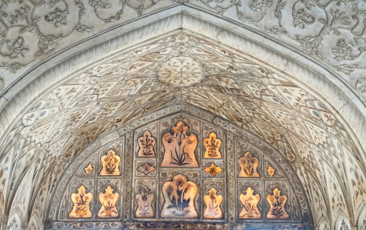 This panel in the marble palace in agra fort