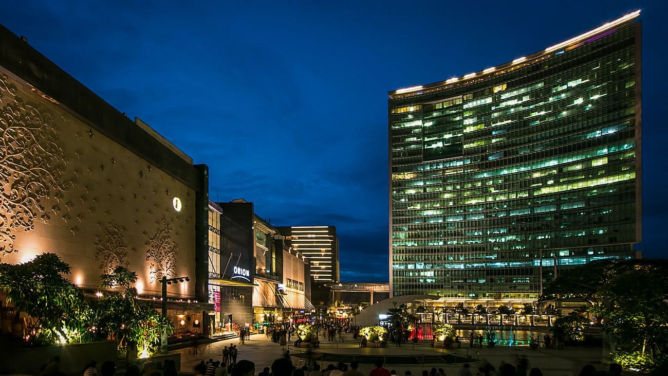 lights shining all around at Orion Mall, the third largest Mall