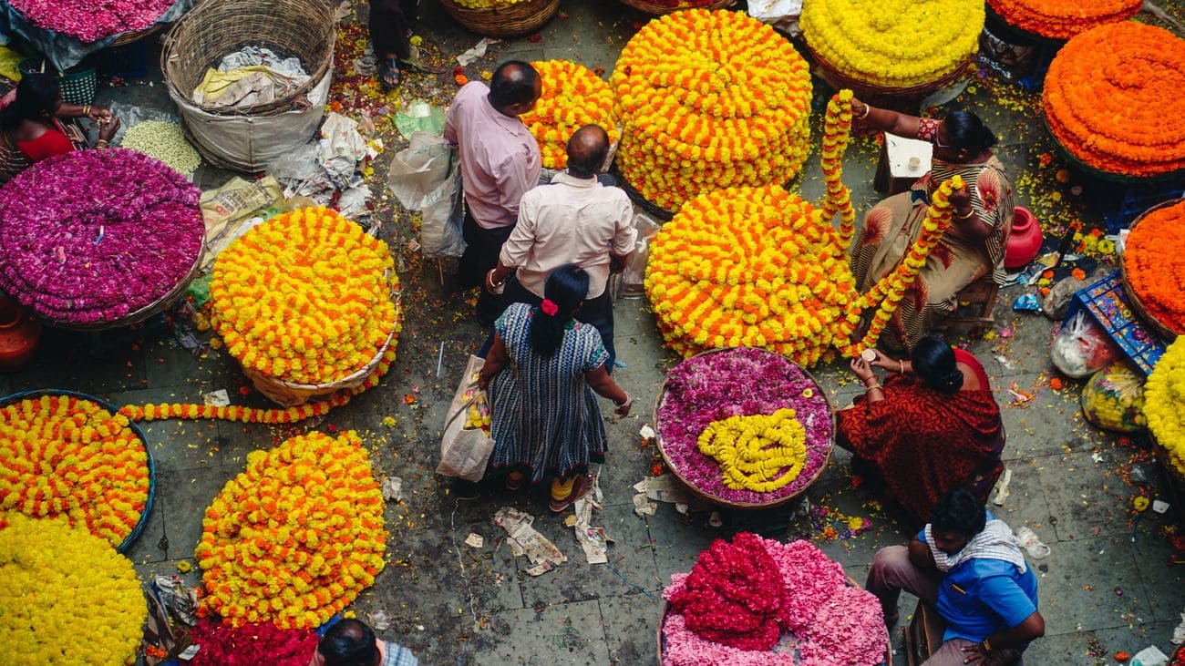 the Flower market at KR Market, Bangalore