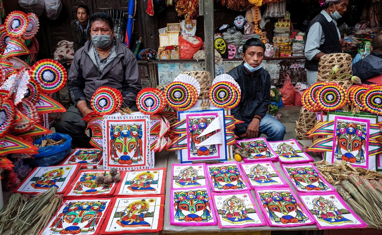 Nepali people sell cow-head masks kathmandu