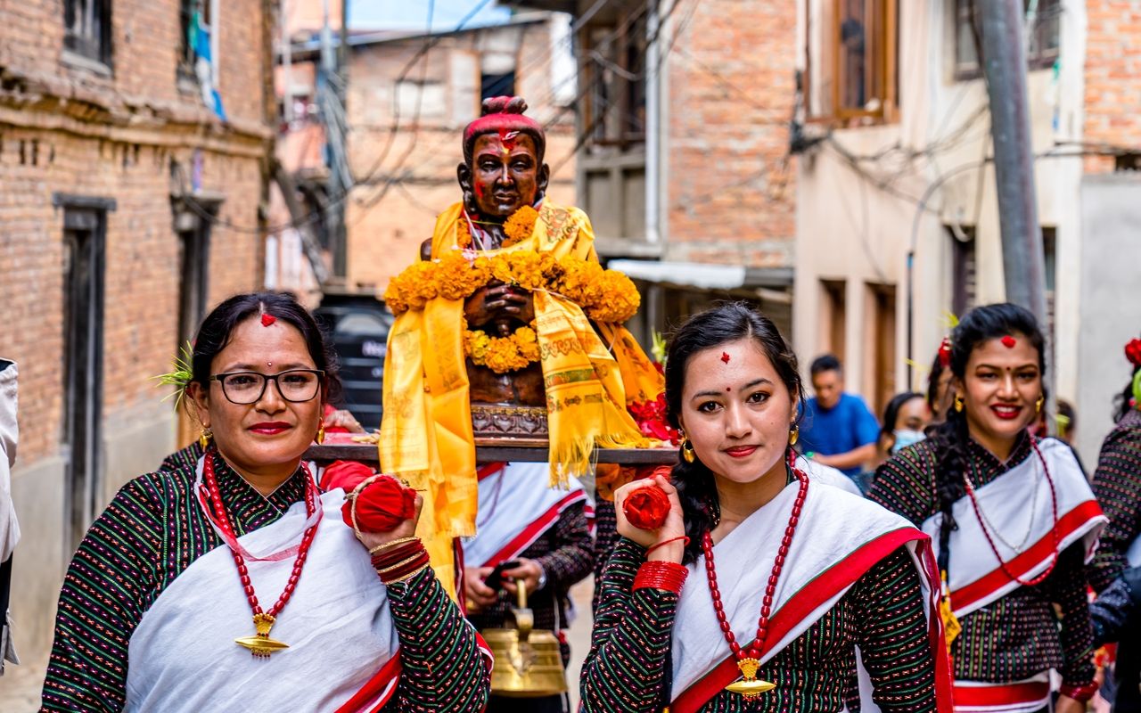 Newari people carrying a statue of Sankhardhar Sakwhaand kathmandu