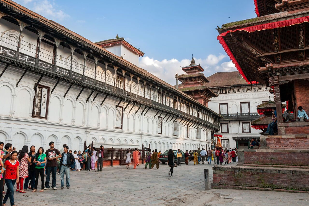 locals and tourists near Hanuman Dhoka on Durbar Square