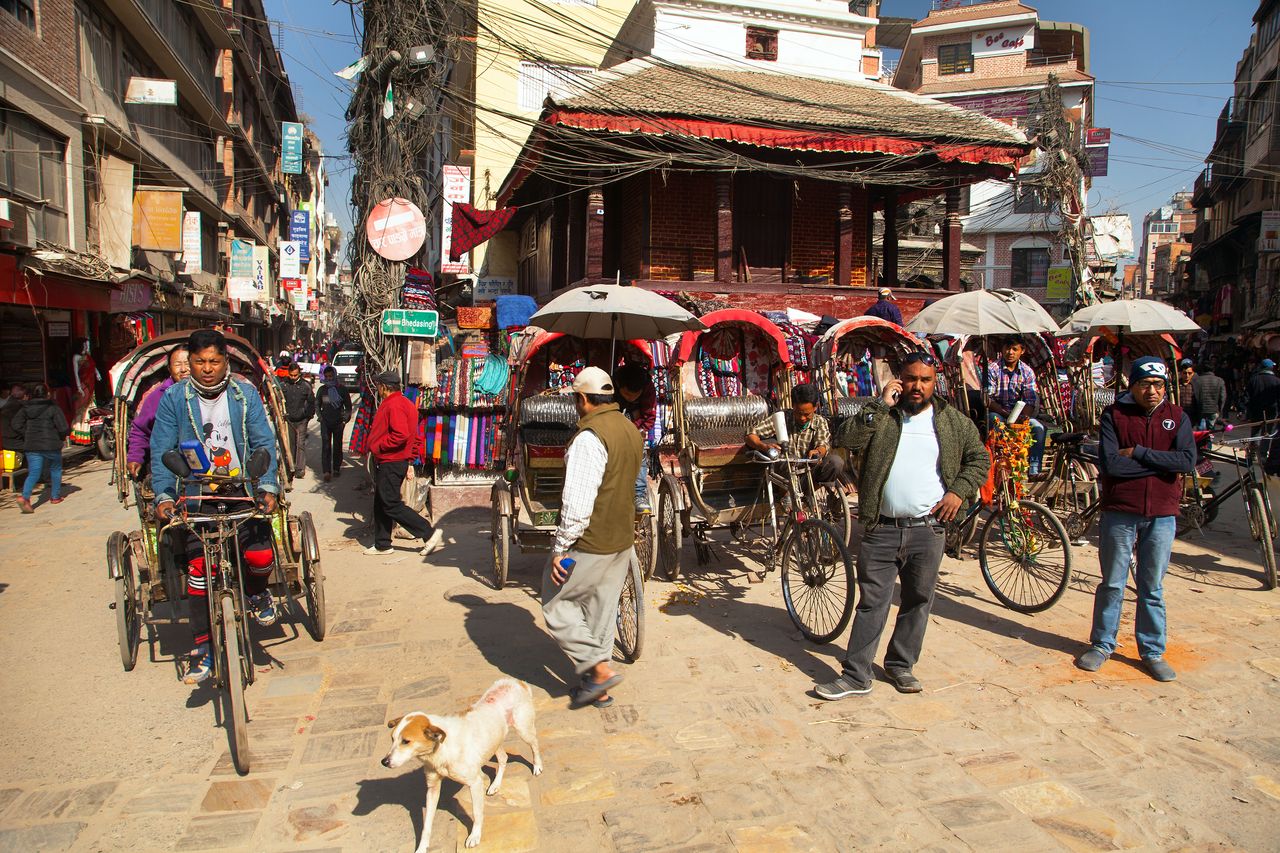 rickshaws waiting on the square kathmandu