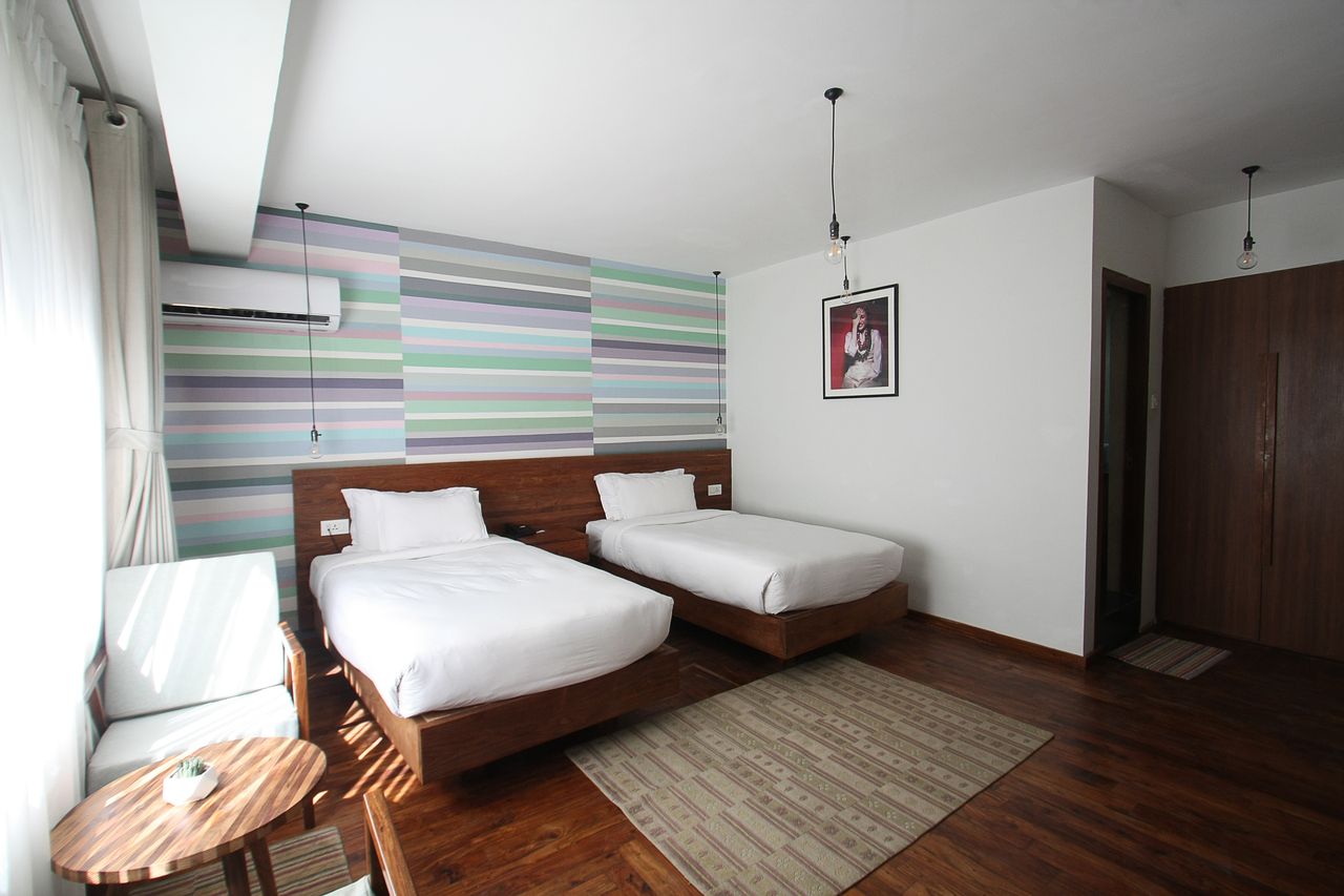 bedroom of hotel in Thamel, Kathmandu