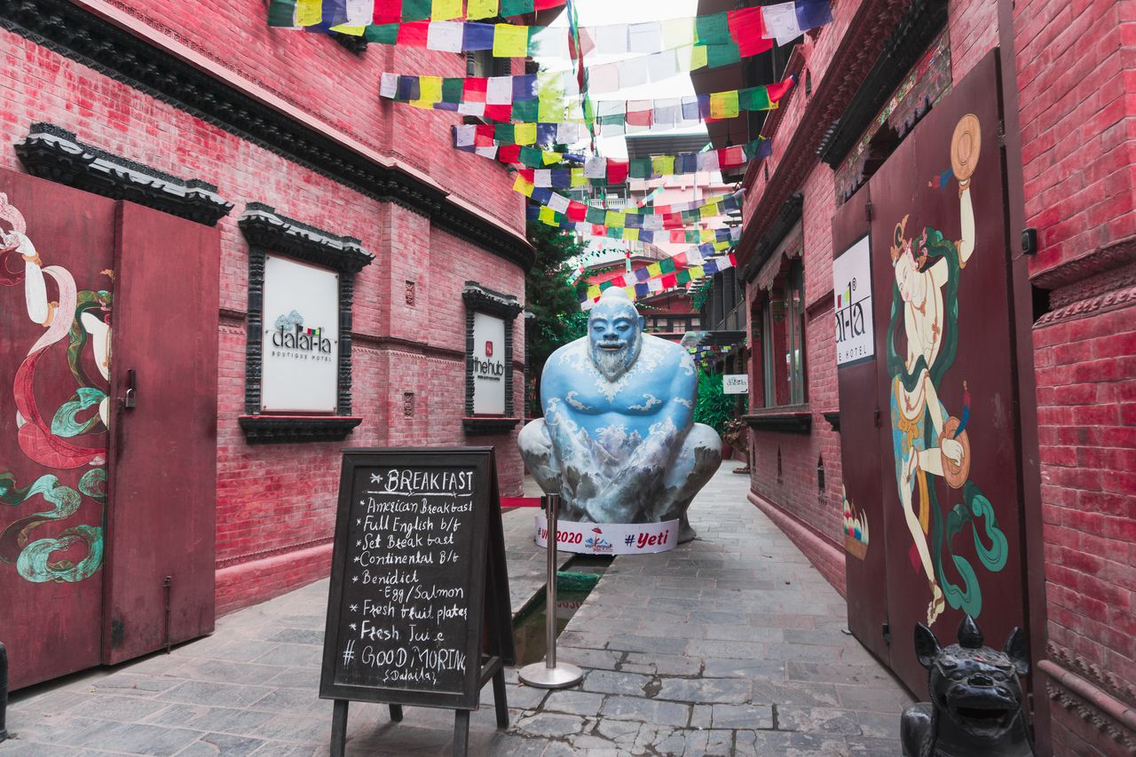 Big blue Yeti statue in Thamel kathmandu