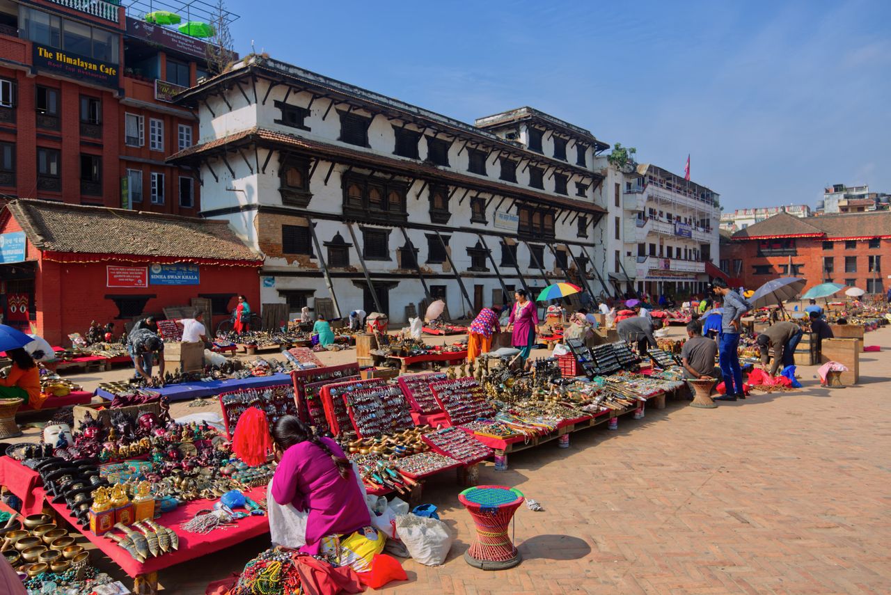 Nepalese people selling goods, souvenirs durbar square kathmandu