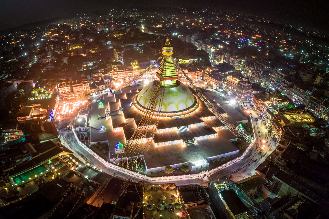 festival of fire Boudhanath Stupa Night photo. Kathmandu