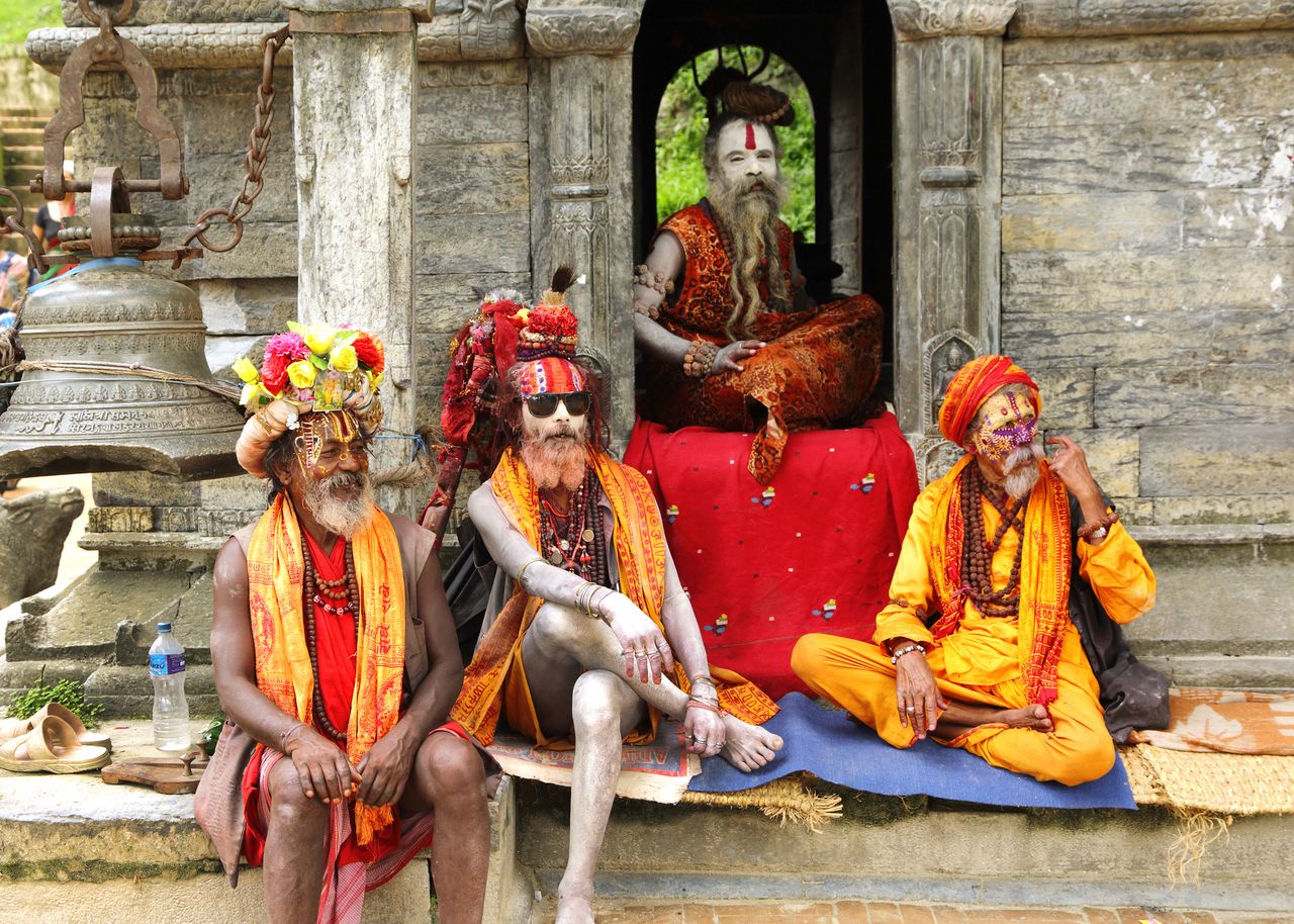 Sadhus sitting in a shrines near Pashupatinath temple