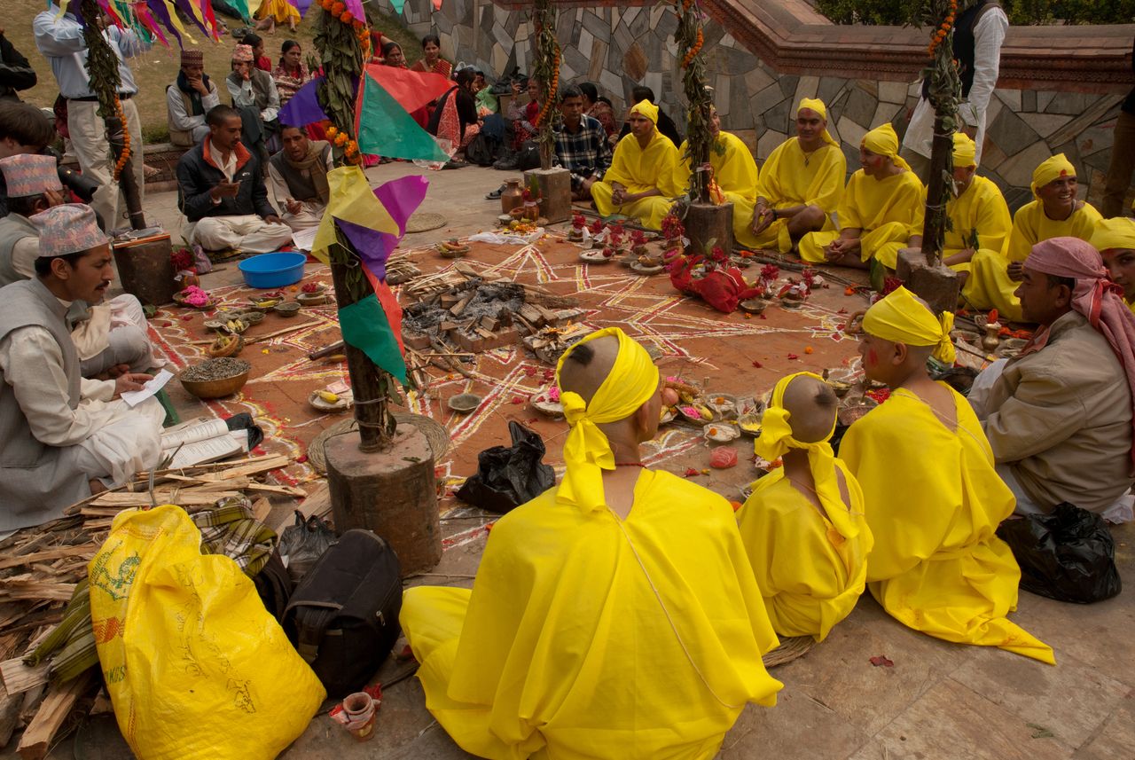 Ceremony of people becomes to be novice Hindu monk kathmandu
