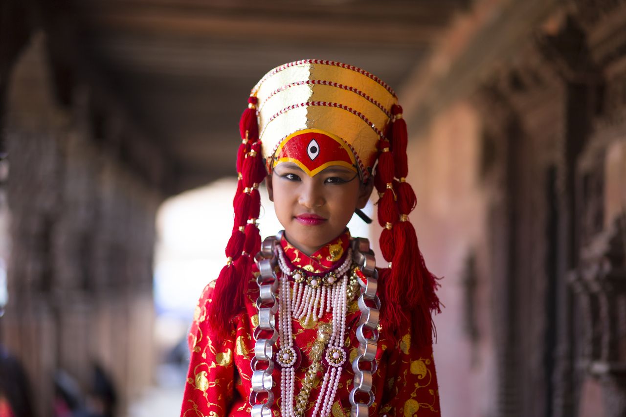 A young girl dressed as the deity Kumari nepal