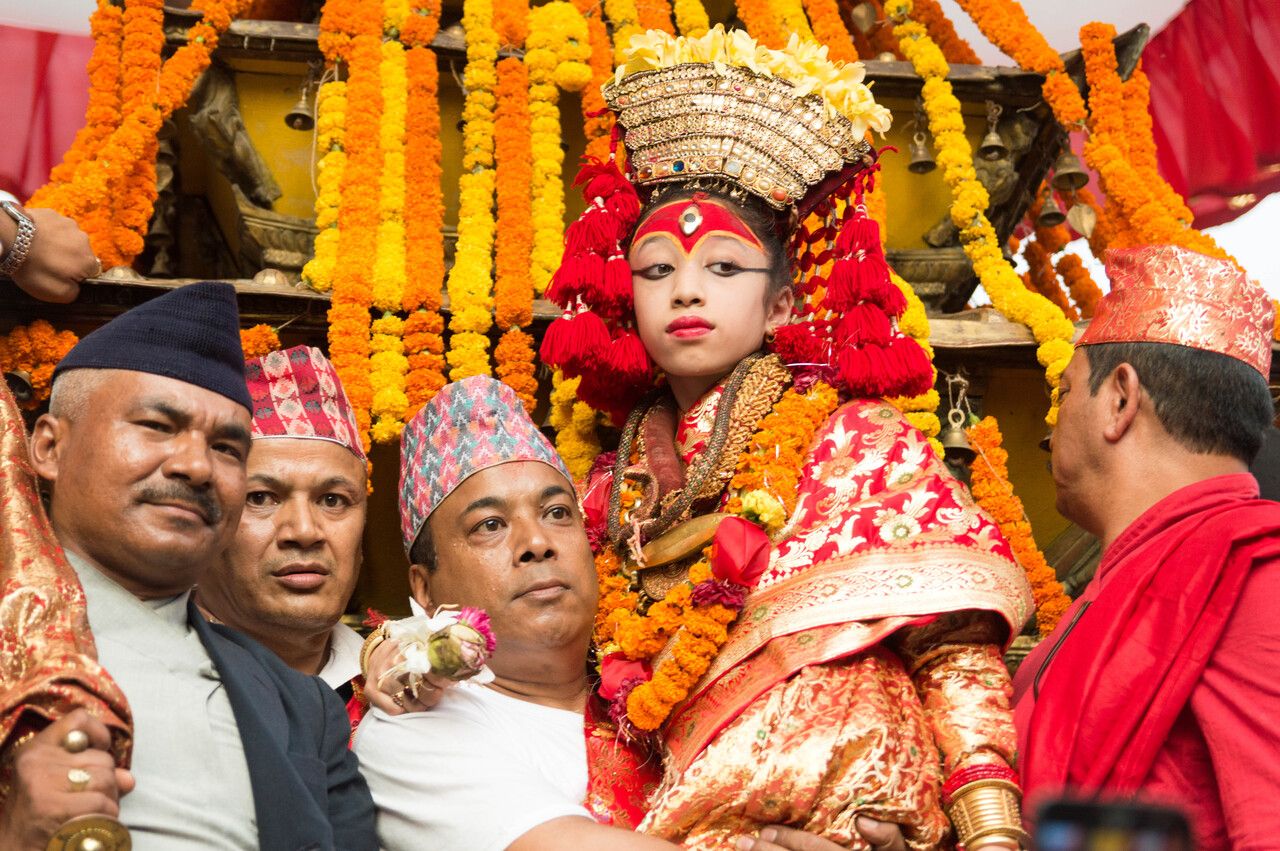 Indra Jatra Festival Kumari is carried and transported in a chariot kathmandu