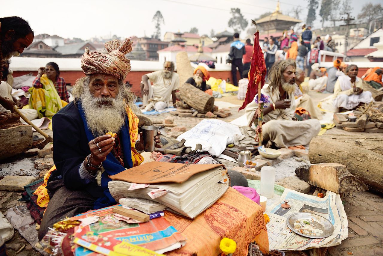 Sadhu Monks sitting in Pashupatinath Ghat in Kathmandu