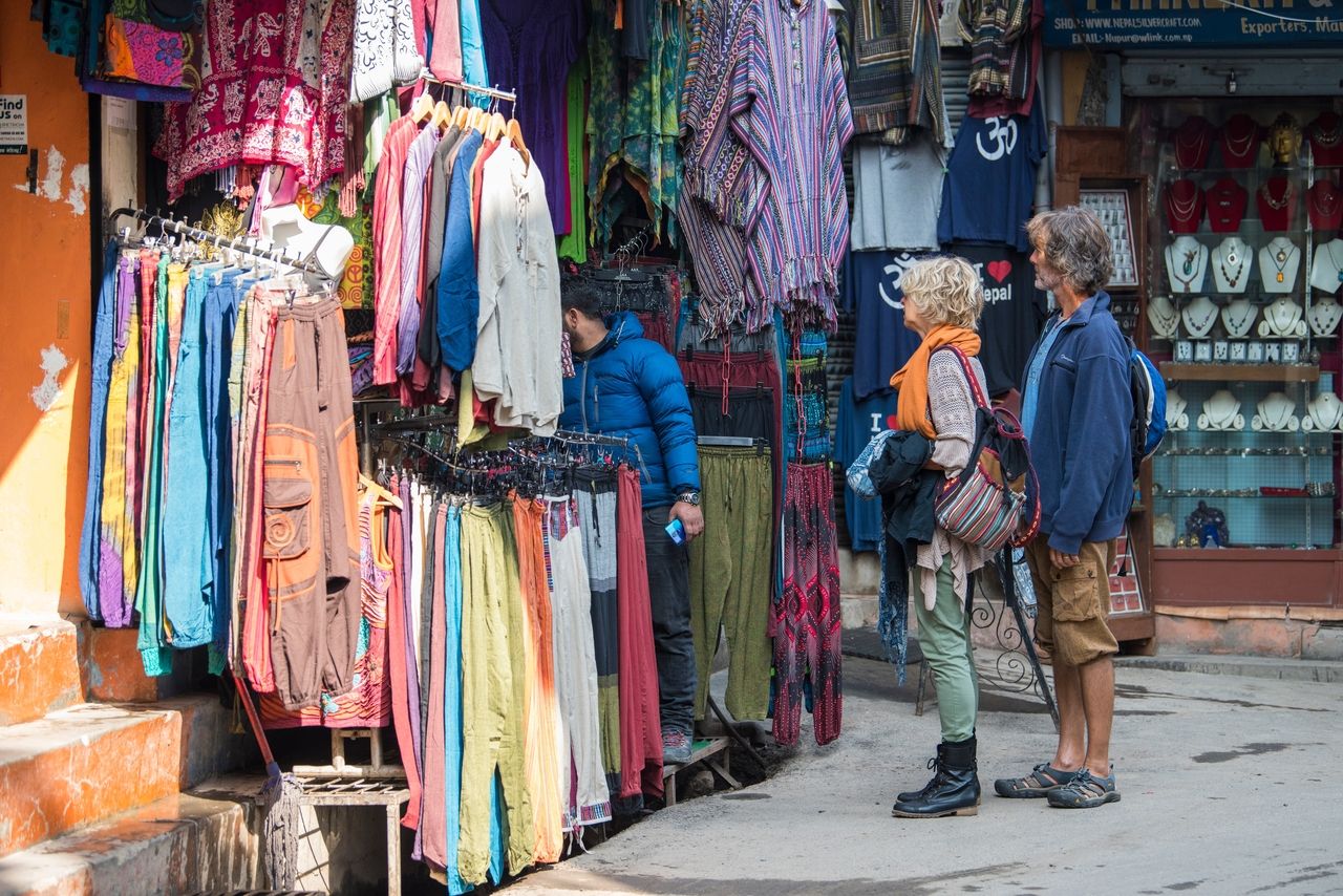 Tourists explore the streets of the center of Kathmandu