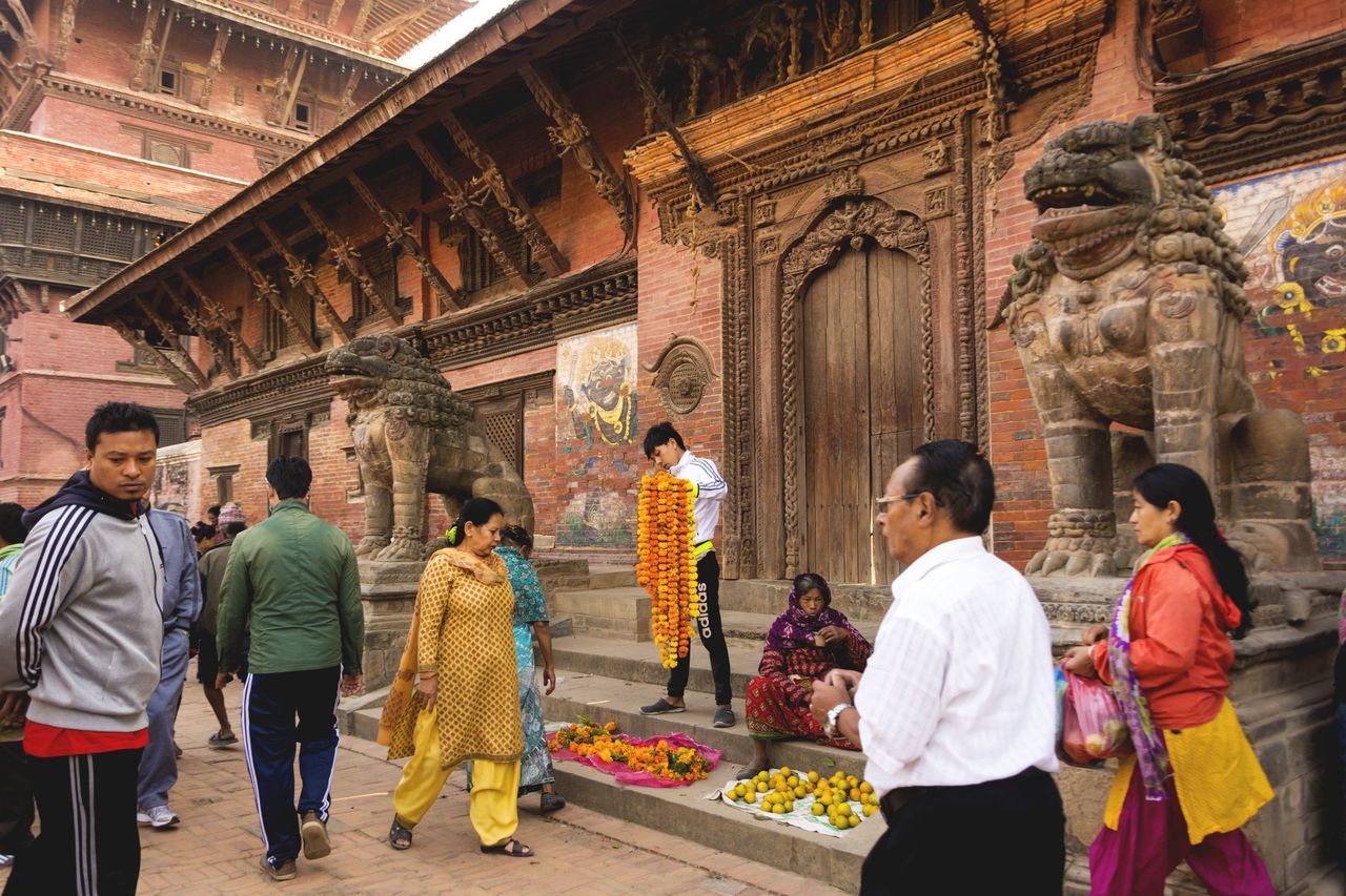 people at shopping Street market at Patan Durbar Square kathmandu